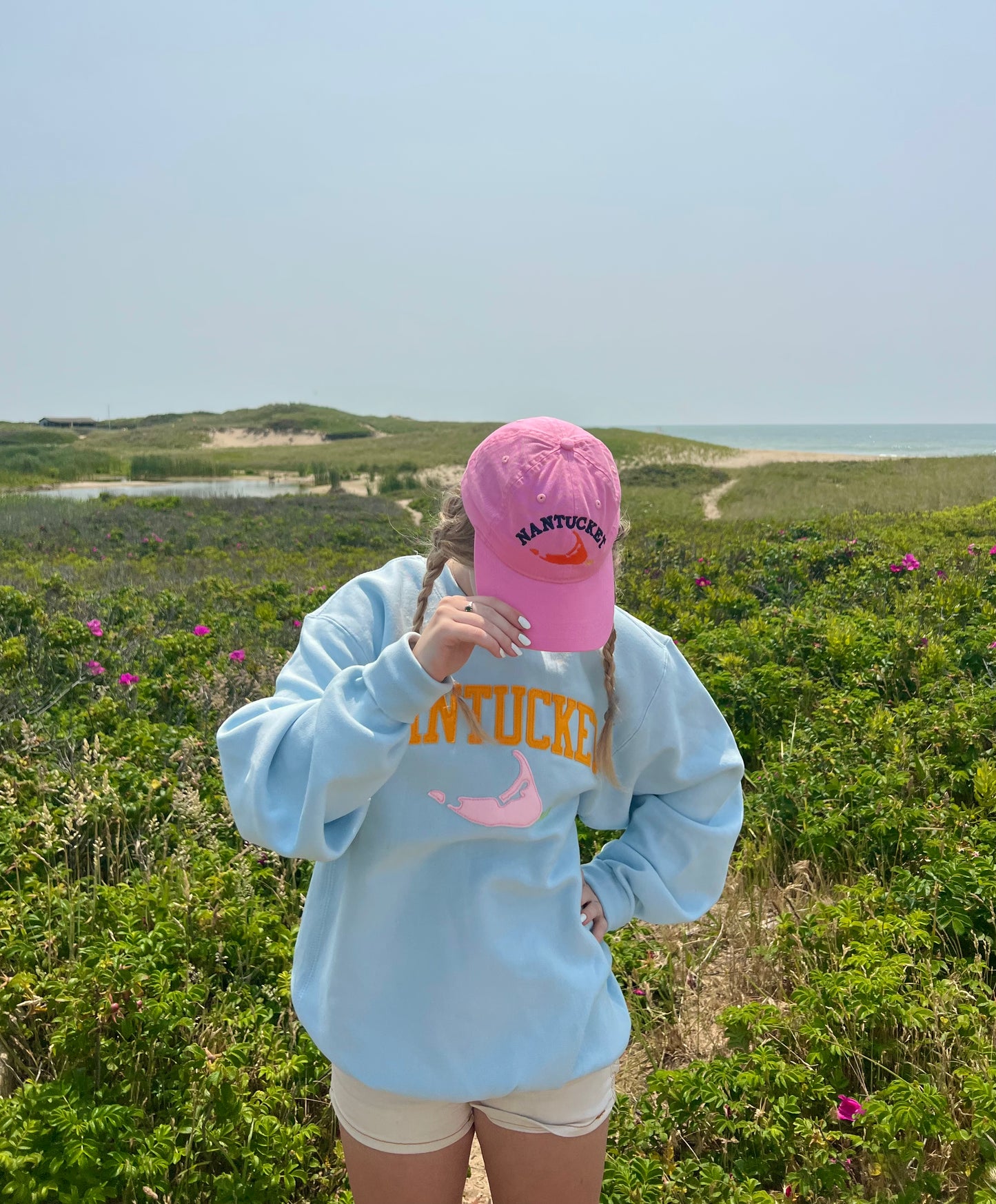 Pink Hat With Navy Blue Nantucket