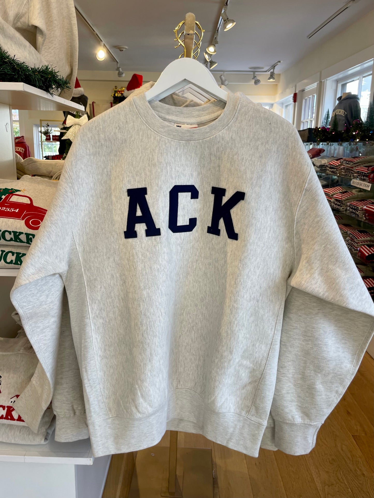 Oatmeal with navy varsity ACK letters Crew Unisex Sweatshirt