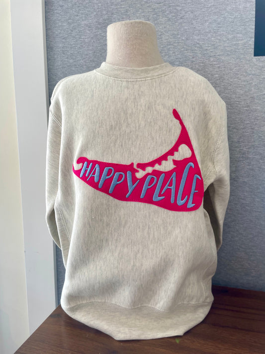 Youth Happy Place Oatmeal Crew/Hot Pink Felt