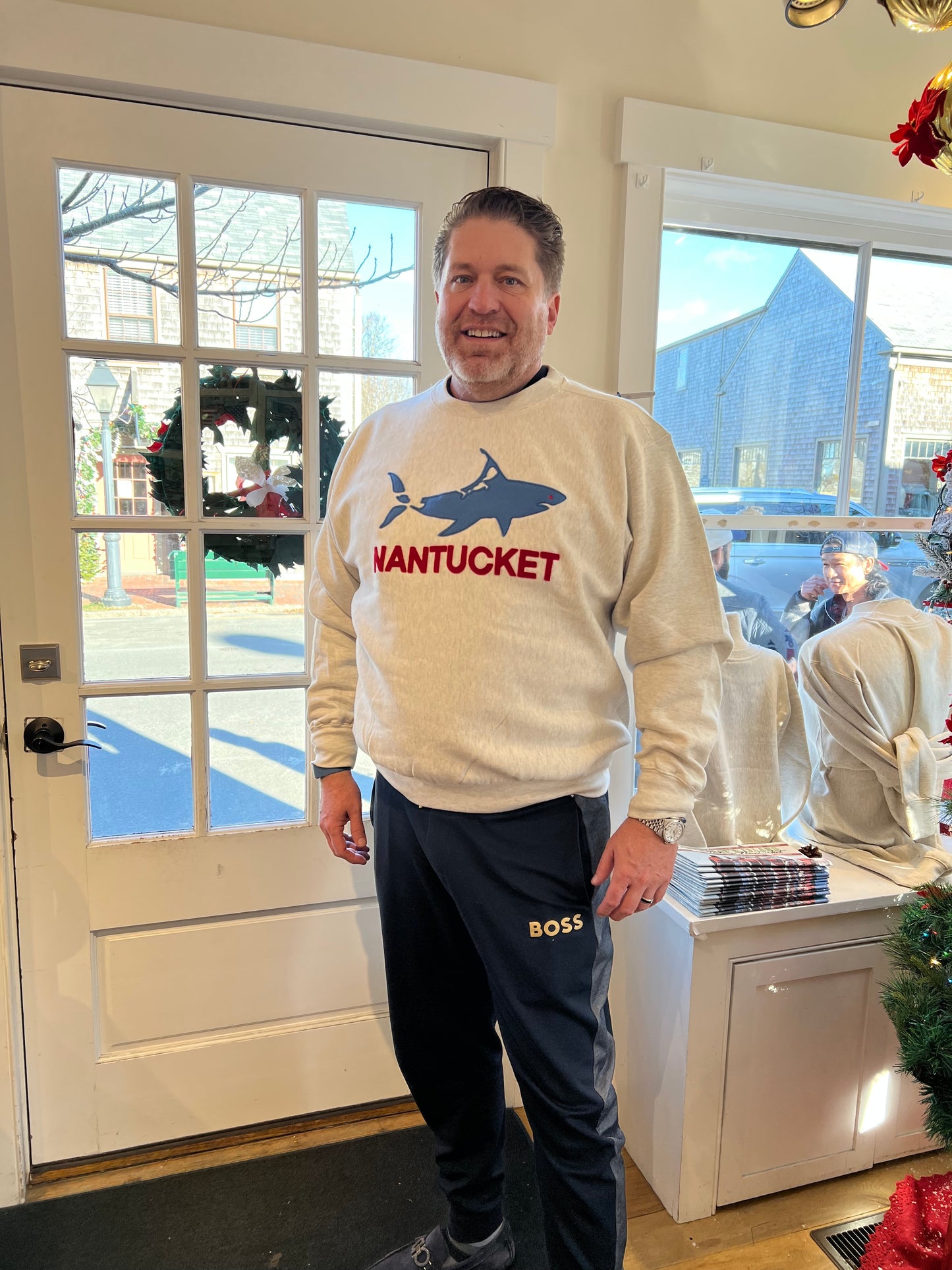 Oatmeal crewneck with Nantucket Shark