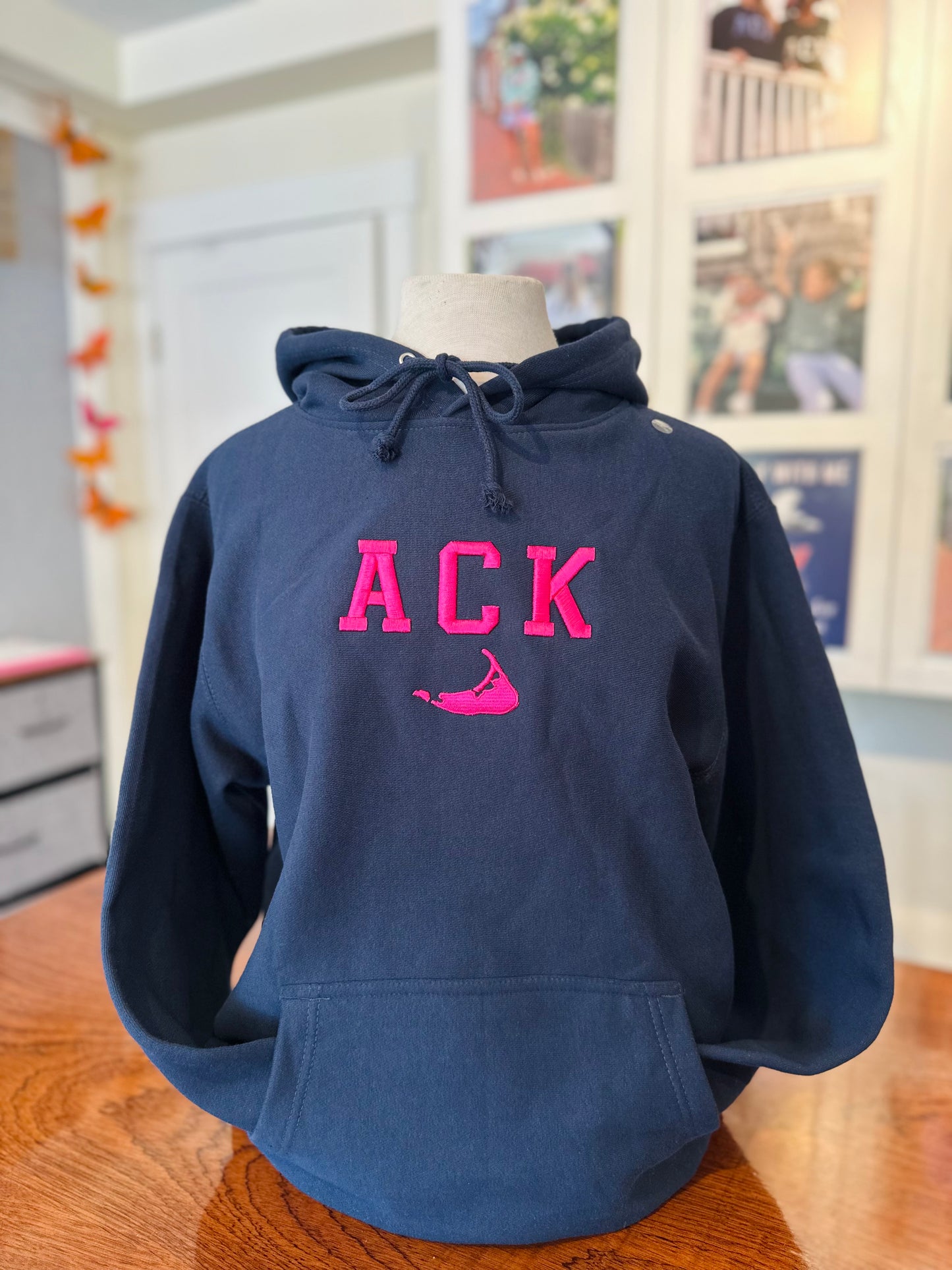 Navy Hoodie with Hot Pink ACK 3D Embroidery with Embroidered Island