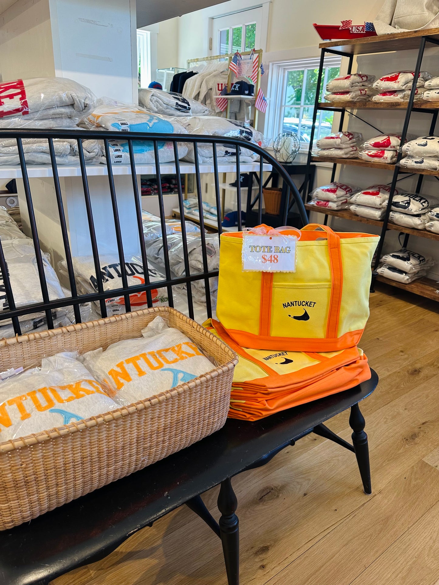 Yellow and Orange Canvas Tote Bag with Navy Nantucket