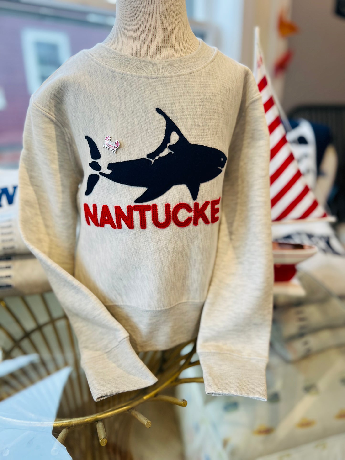 Kids Crewneck Oatmeal w Nantucket Shark
