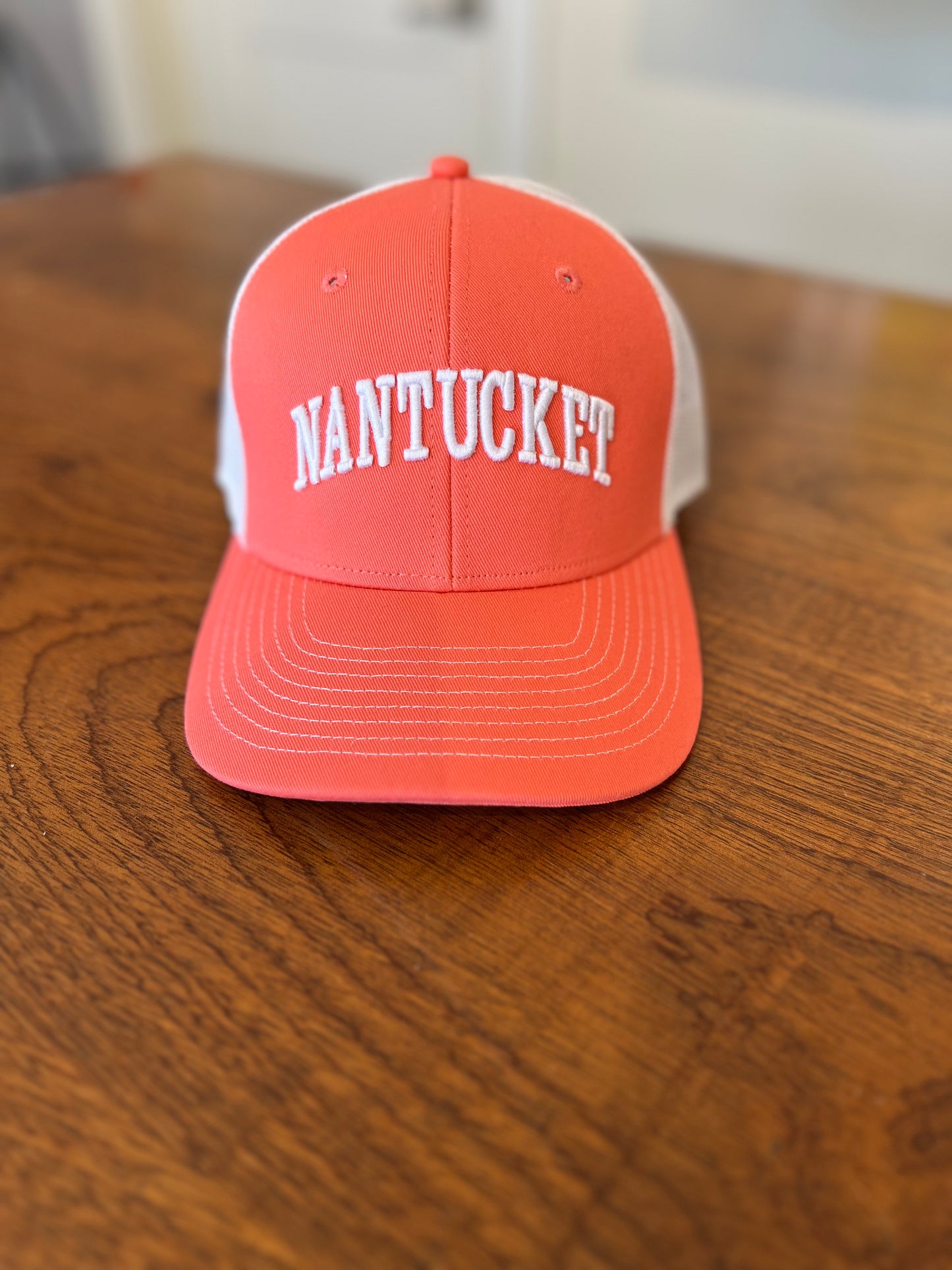 Adult Orange Trucker Hat w White Nantucket