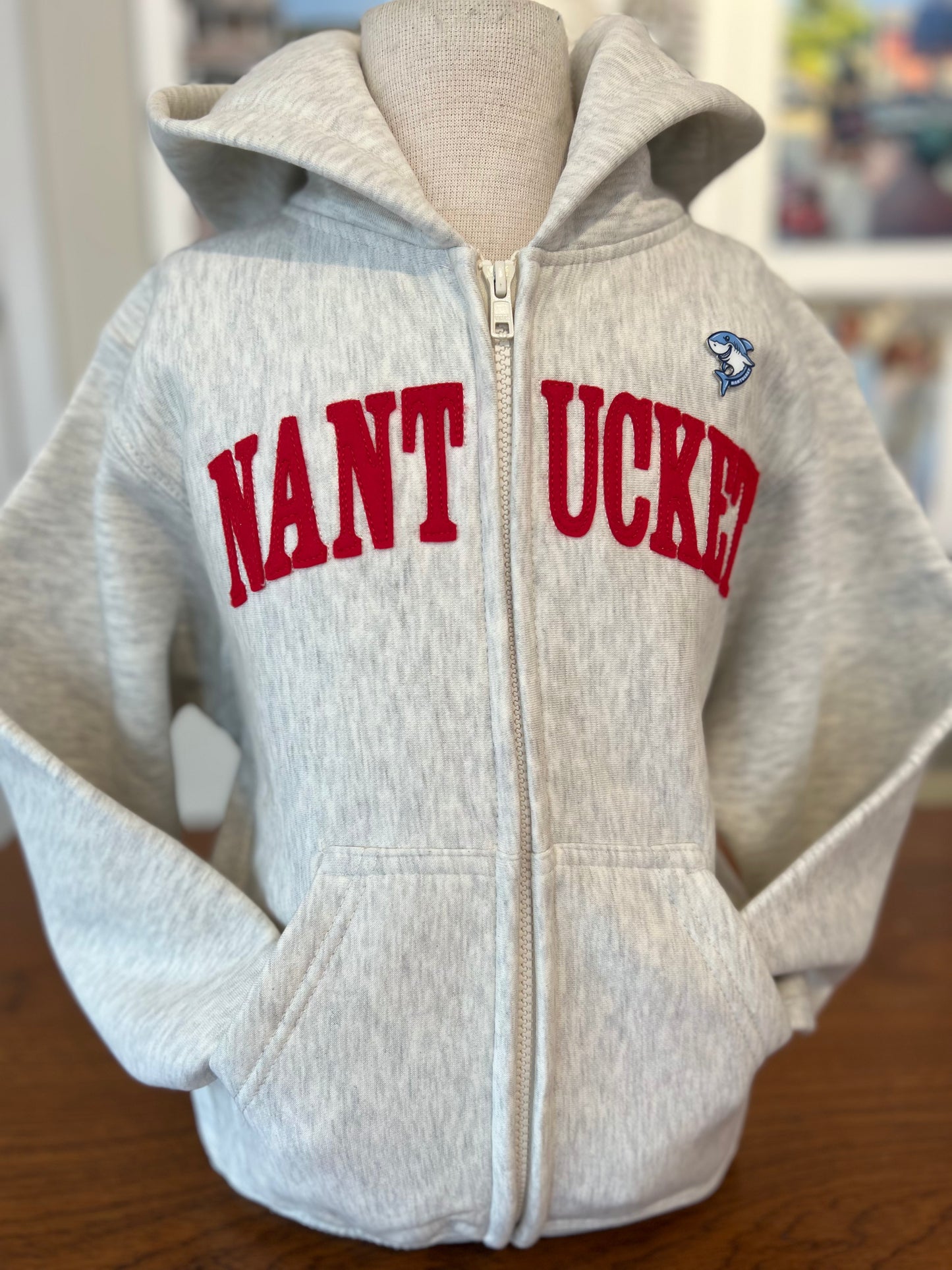 Kids Full Zip Sweatshirt with Red Felted Nantucket