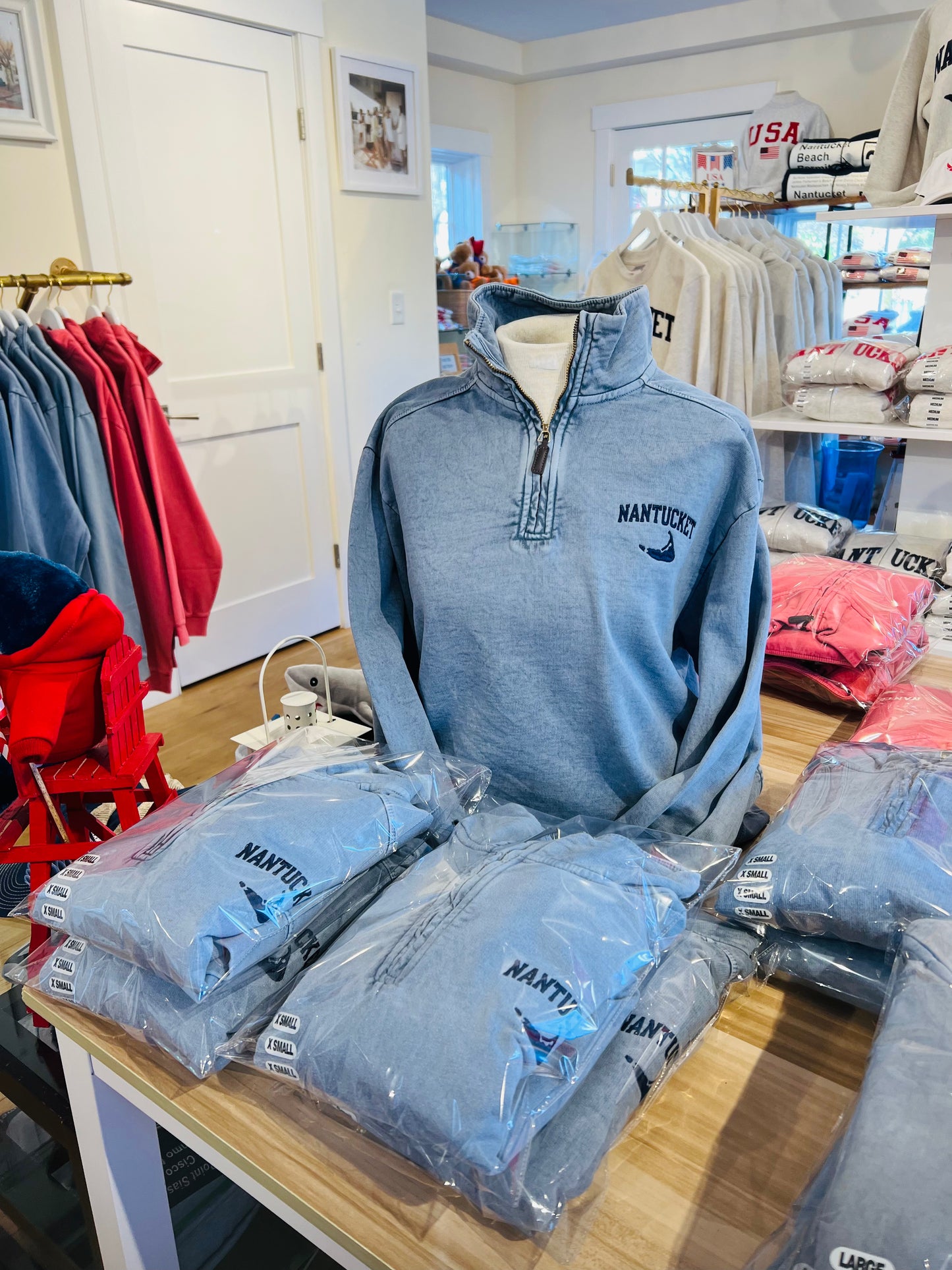 Salt Wash Ocean Blue 1/4 Zip Sweatshirt with Embroidered Nantucket