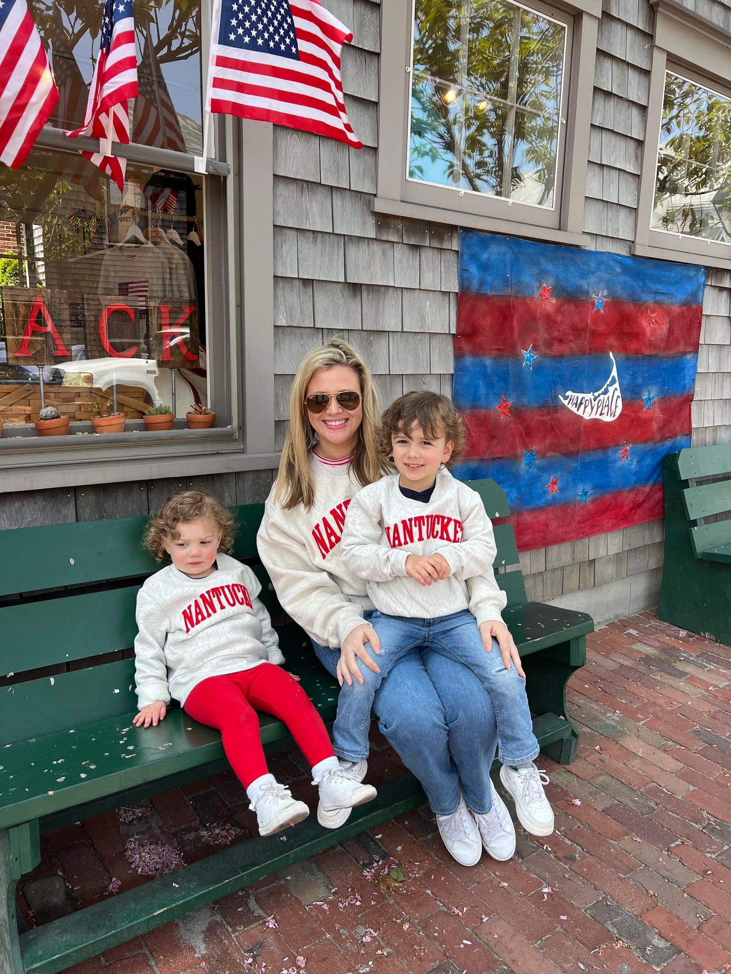 Youth Oatmeal Crewneck With Red Nantucket