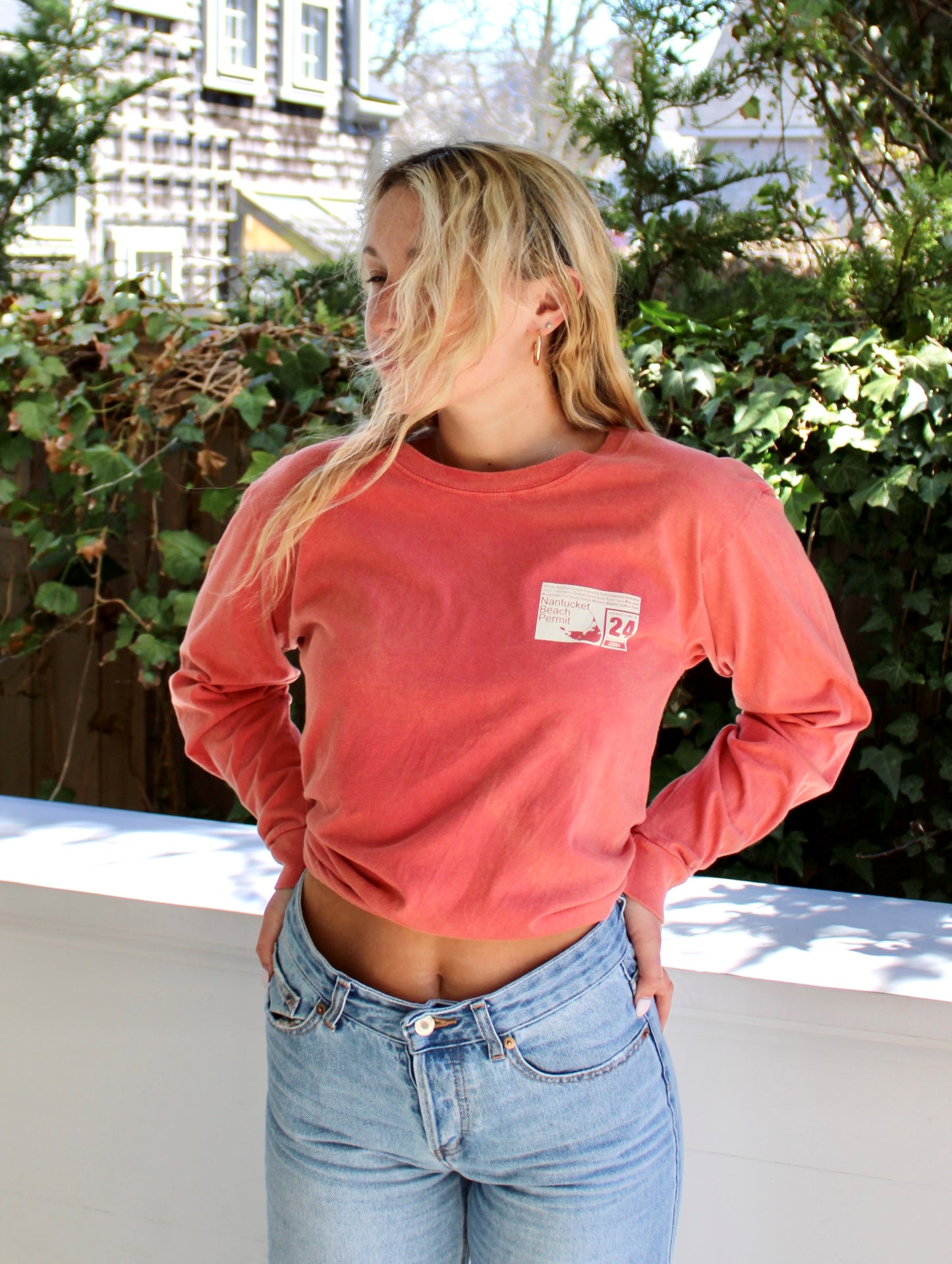 Unisex Nantucket Red Long Sleeve Beach Permit Tee