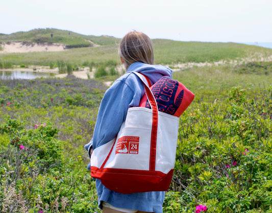 Canvas Bag With Red Handles And Beach Permit