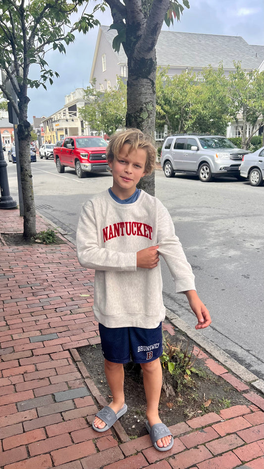 Youth Oatmeal Crewneck With Red Nantucket