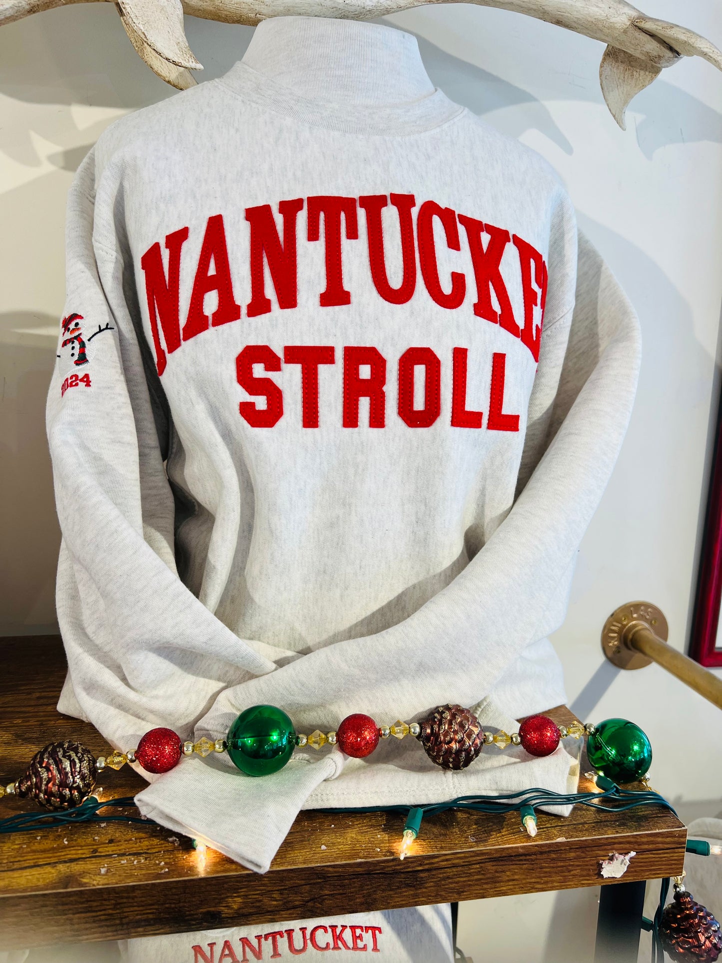 Nantucket Stroll Crew With Snowman Sleeve