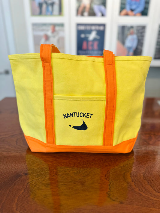 Yellow and Orange Canvas Tote Bag with Navy Nantucket