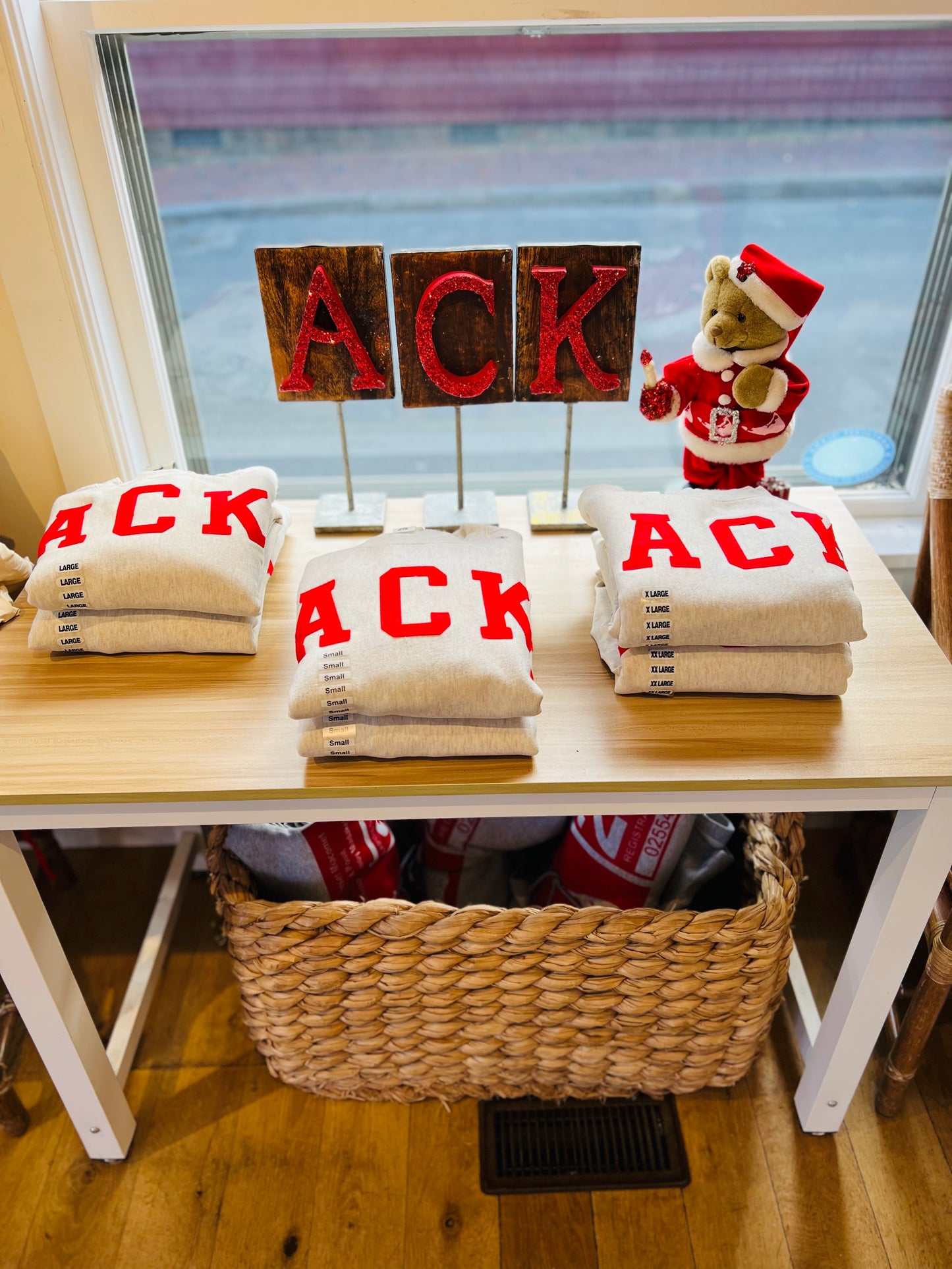 ACK Red Felted Crewneck with Island Logo