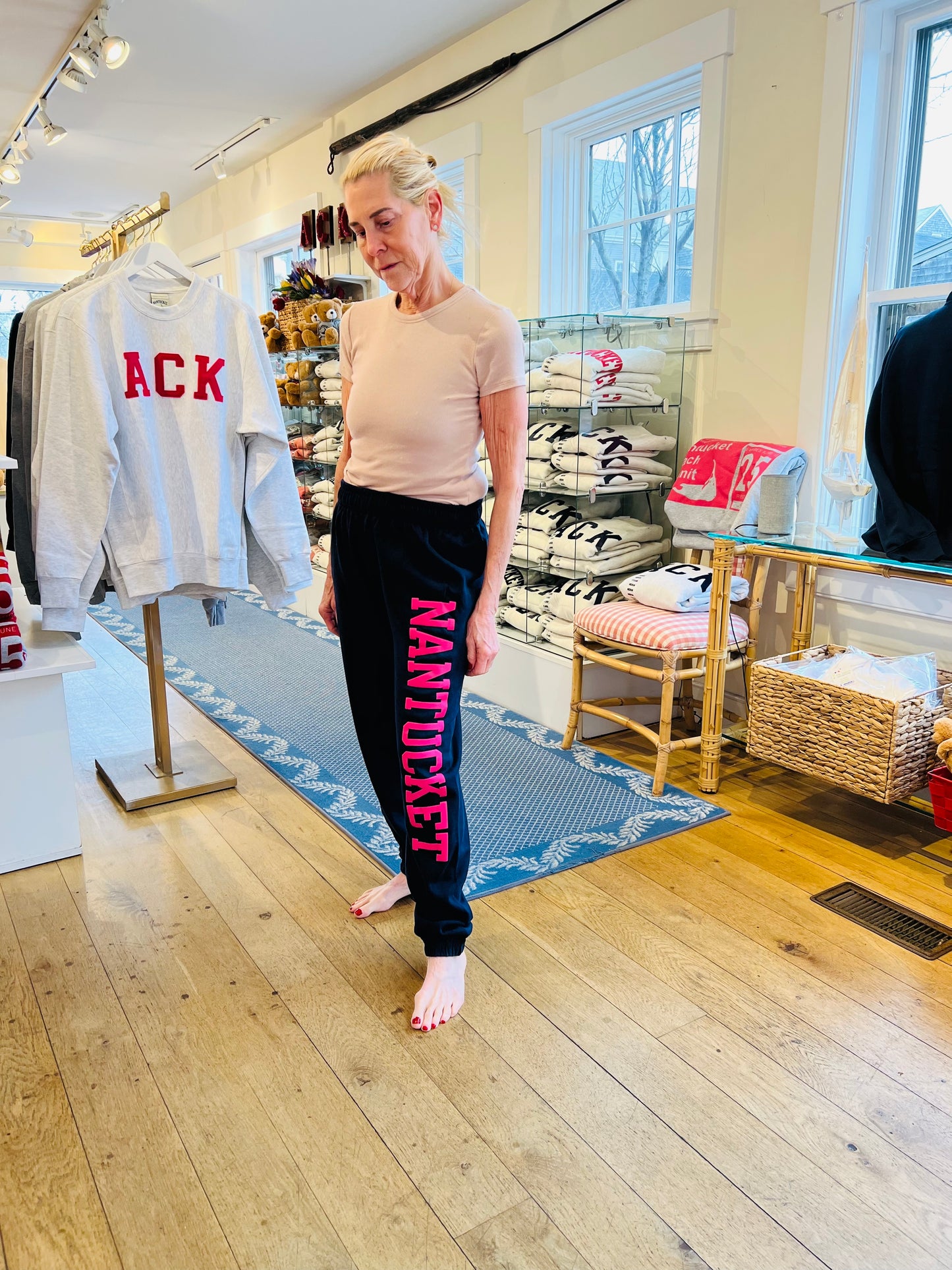 Unisex Navy Sweatpants with Hot Pink Nantucket