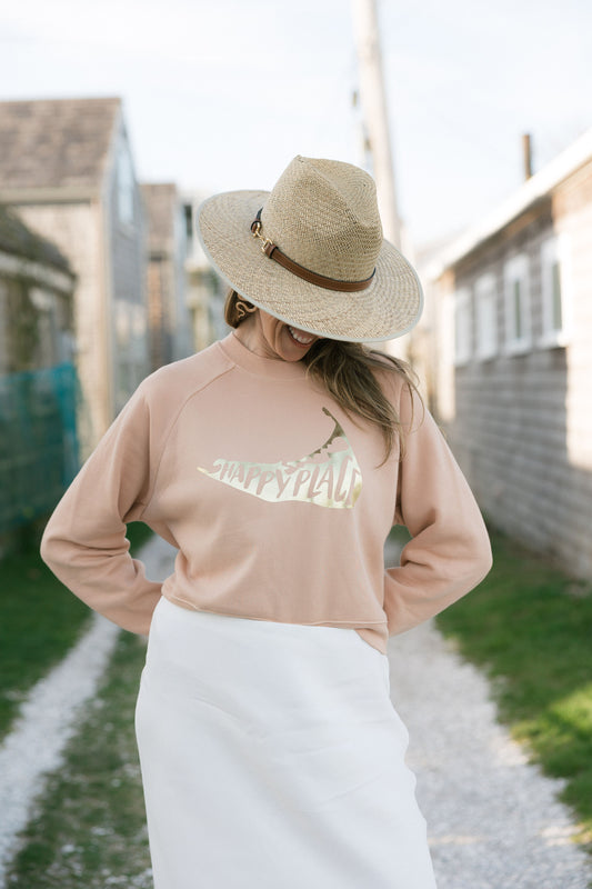 Happy Place Gold Foil Ladies Cropped Luxury Crew