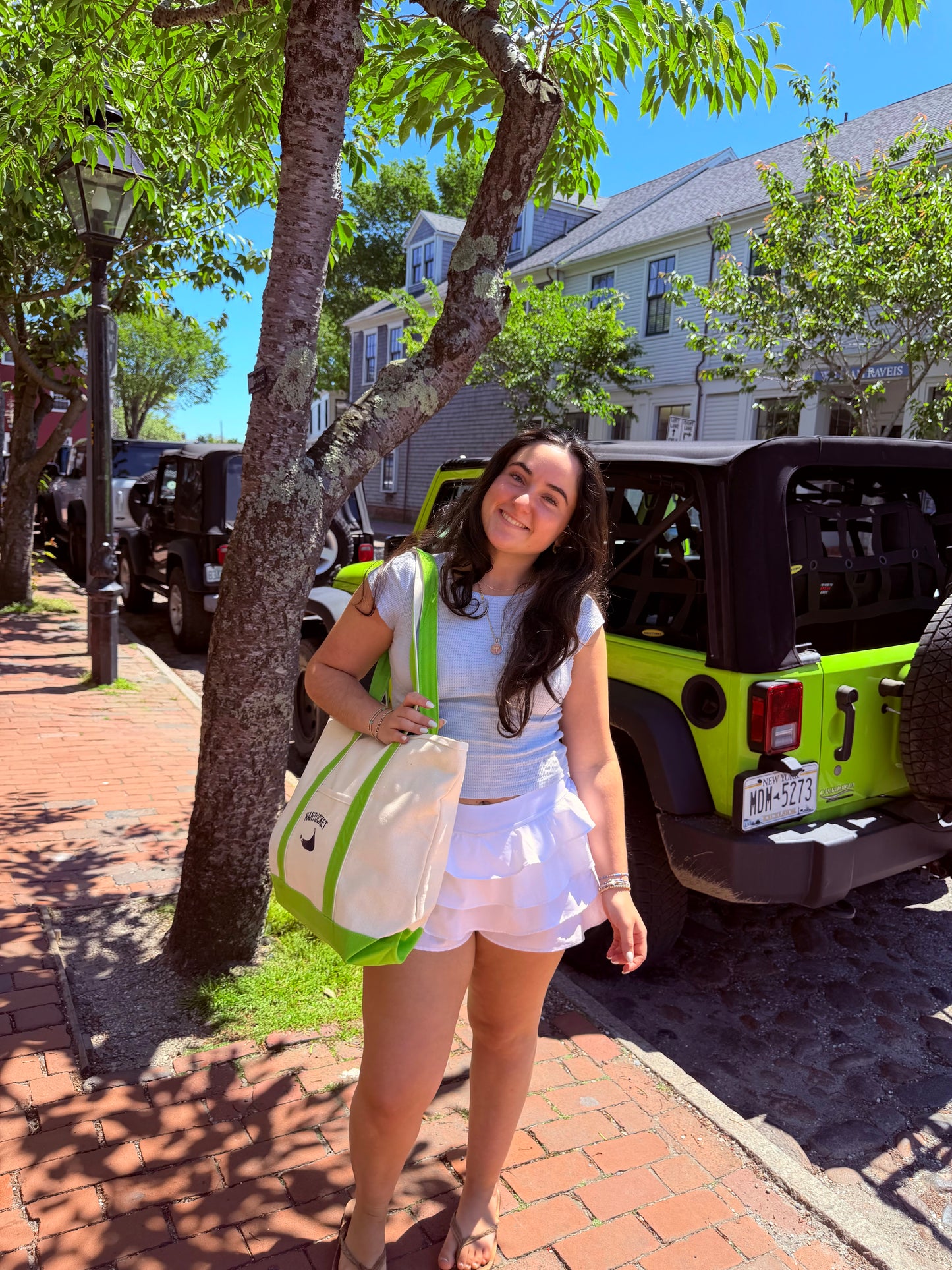 Canvas Tote Bag with Green Accents and Navy Nantucket