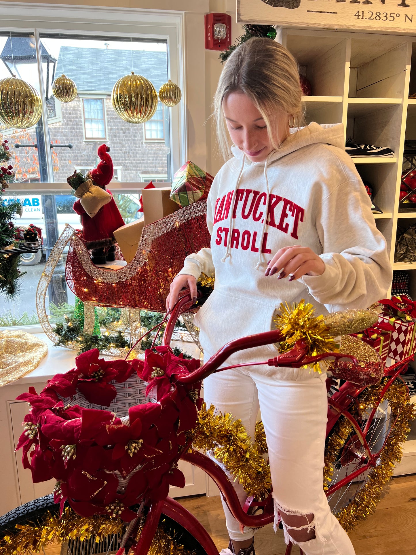 Nantucket Stroll Hooded Sweatshirt With Snowman On The Sleeve