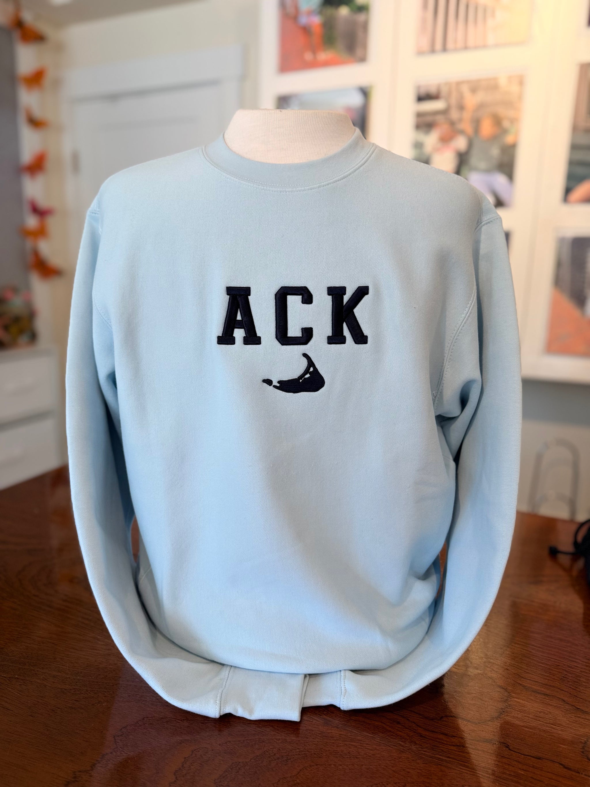 Adult Arctic Blue ACK Crewneck with Nantucket Embroidery in Navy