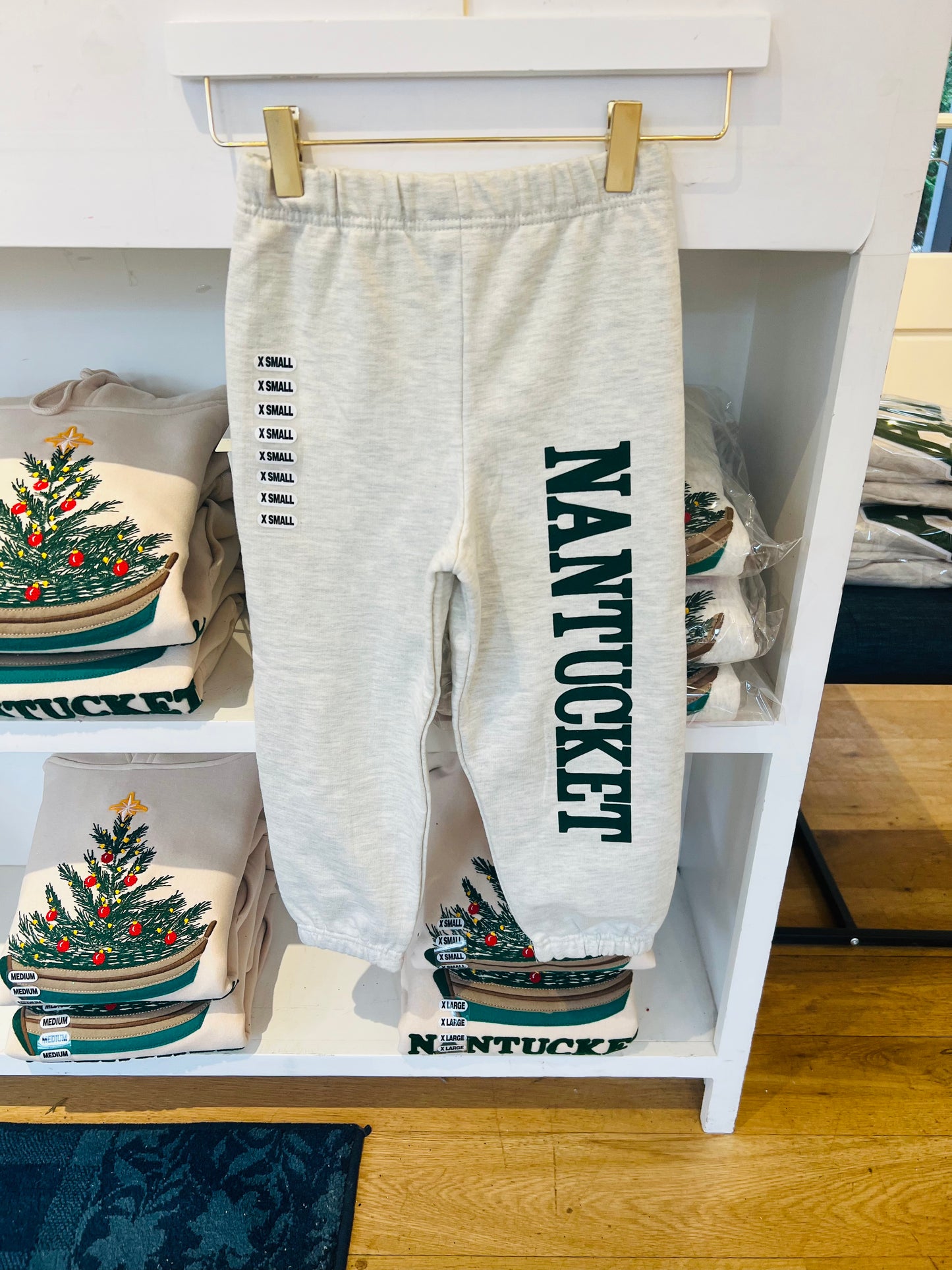 Youth Sweatpants With Christmas Green Nantucket Print