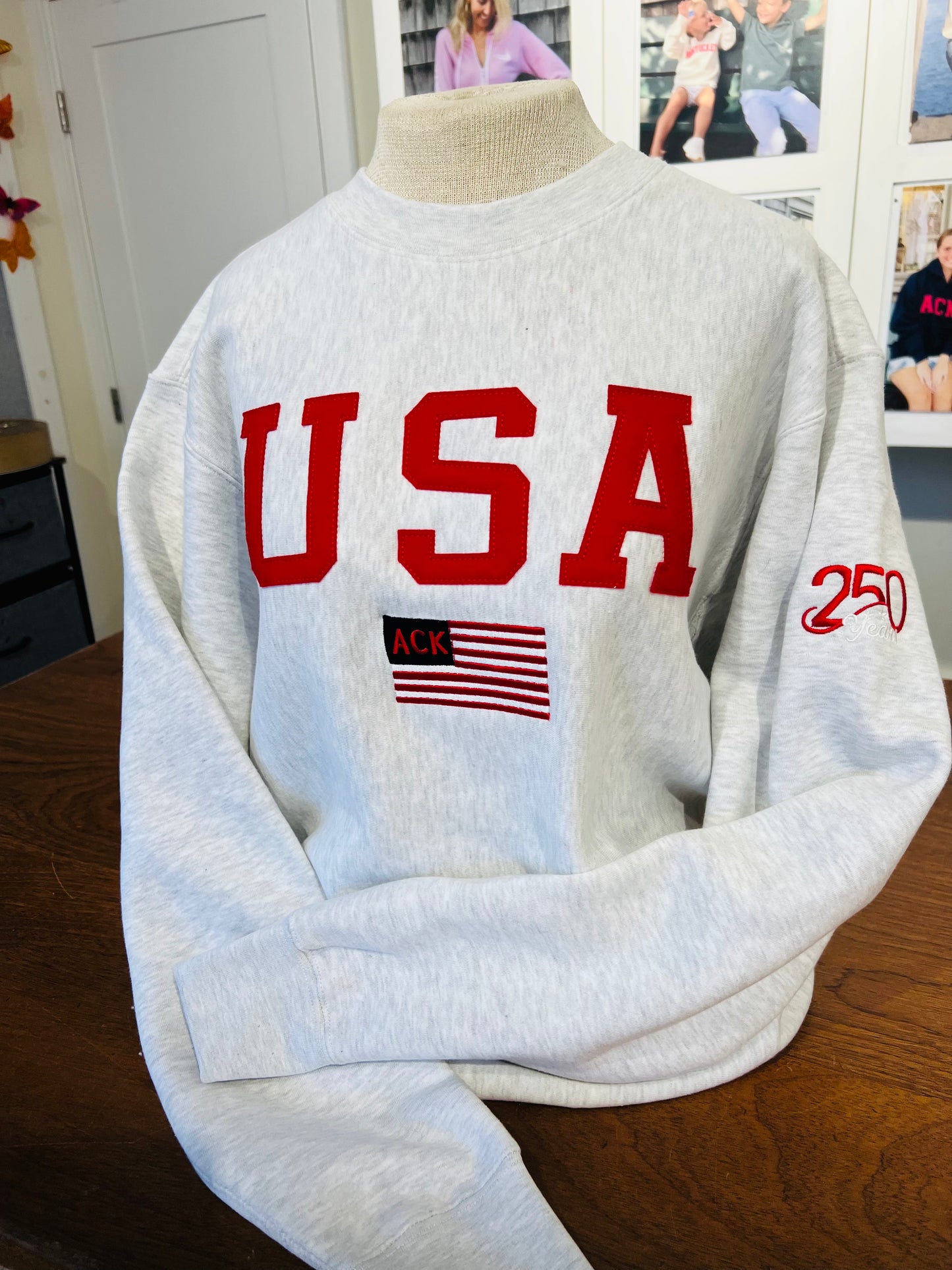 Adult USA Flag Crew Sweatshirt "250th Anniversary"