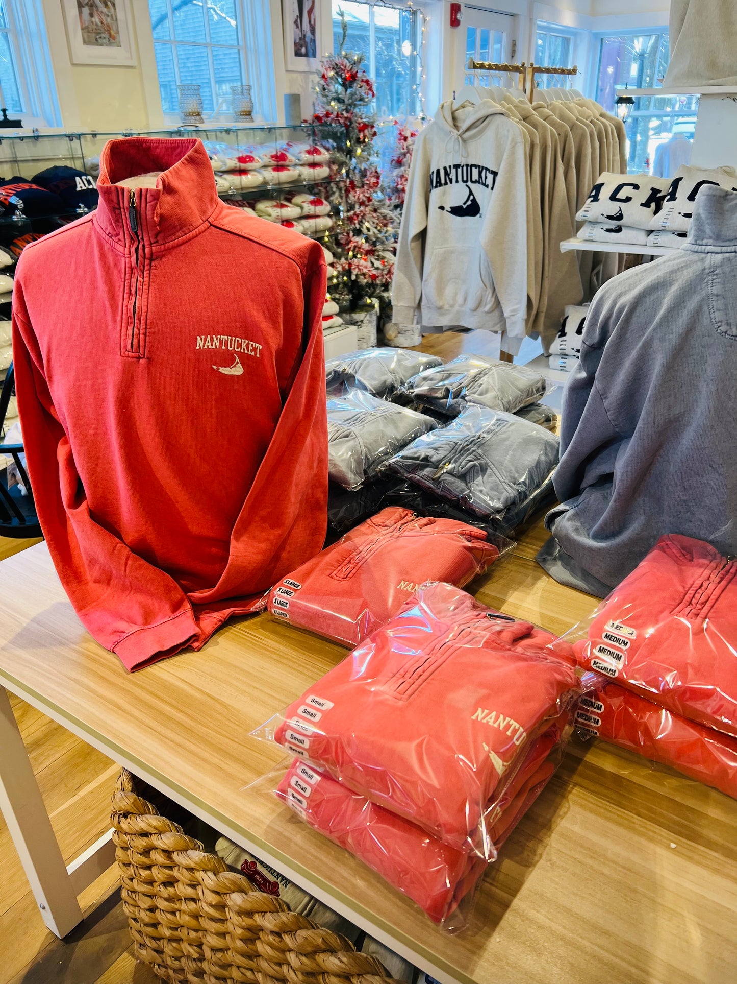 Salt Wash Nantucket Red 1/4 Zip Sweatshirt with Embroidered Nantucket