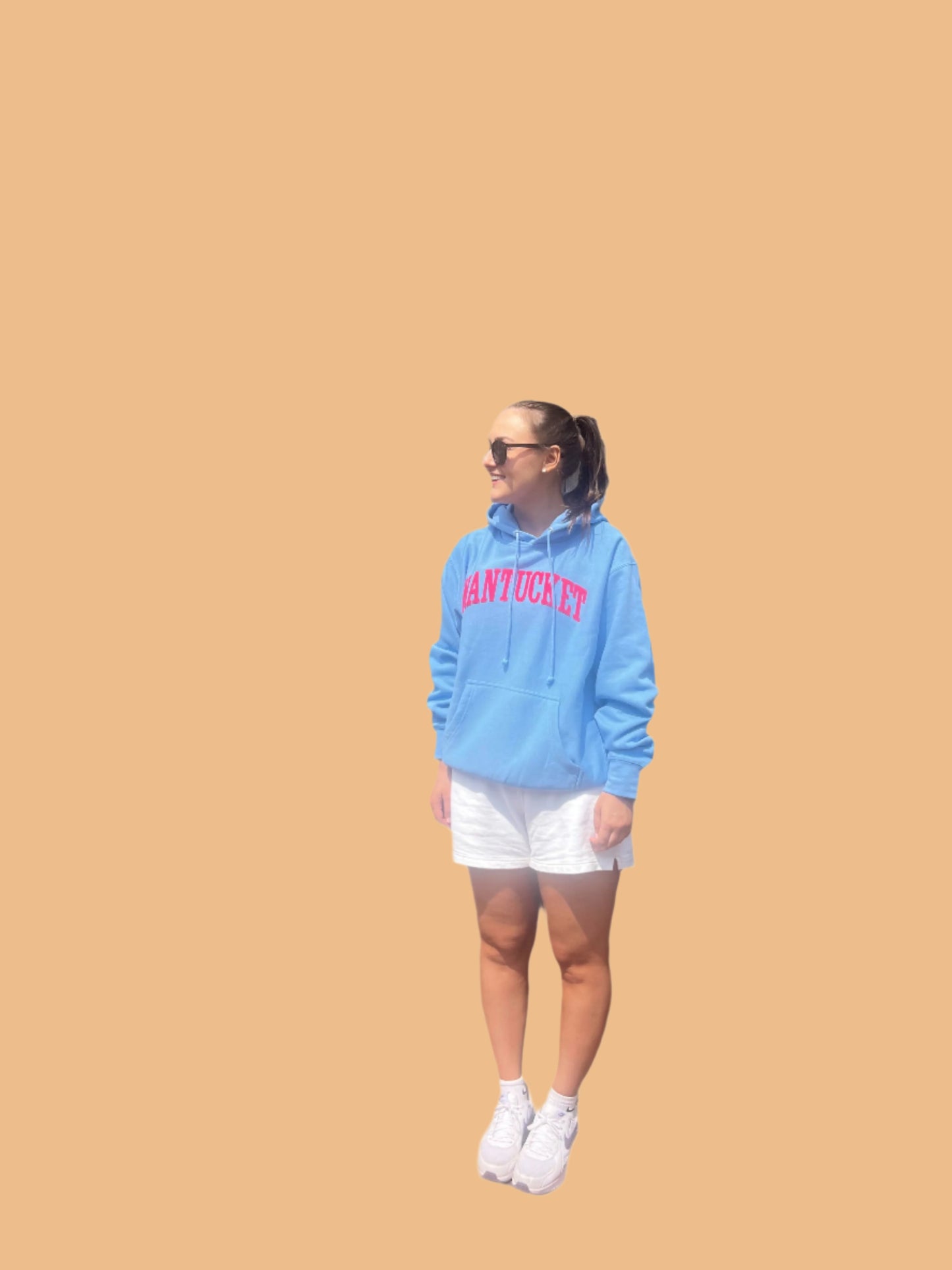 Blue Hooded Sweatshirt With Red Felt Nantucket