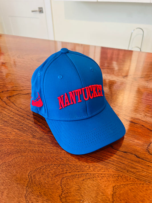 Youth Fitted Trucker Hat in Royal Blue with Red Embroidery